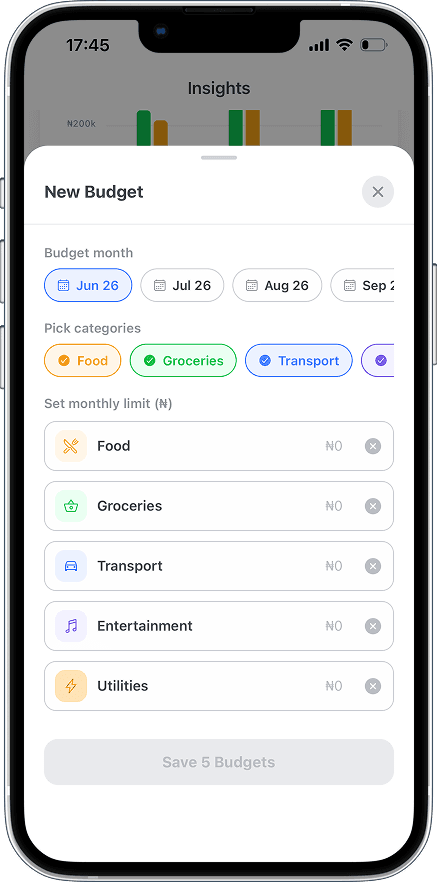 Pocketwize new budget screen with category limits